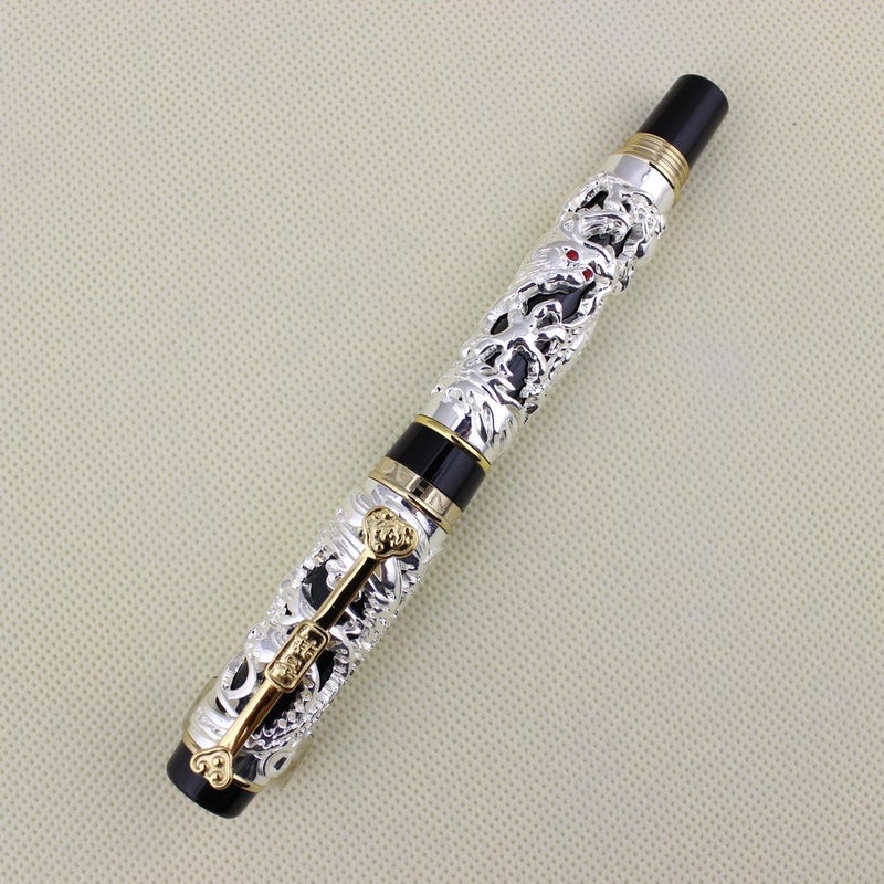 JINHAO Gullor Advanced Fountain Pen Jinhao Chinese Dragon Bronze White with Black Heavy Gift Pen - Image 1